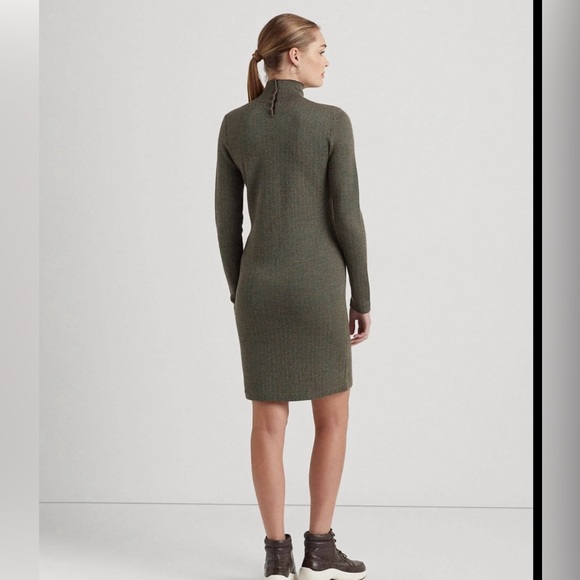 NWT Lauren Ralph Lauren Wool Turtleneck Leather Patch Green Sweater Dress 1X New - Picture 5 of 9